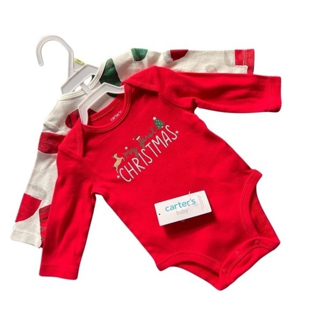 2-Pack 100% Cotton Christmas Bodysuits, 3 Months, long sleeves